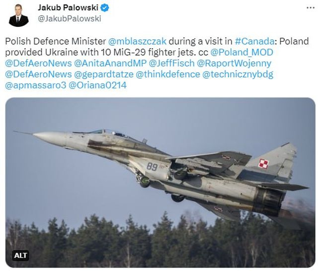 Винищувачі для України: Польща відправила Києву десять МіГ-29