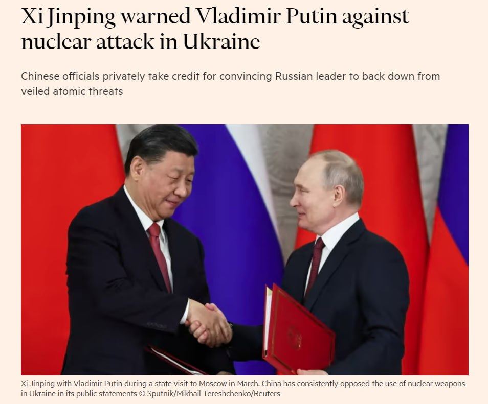 Си Цзиньпин лично предостерёг Путина от использования ядерного оружия в Украине, - Financial Times