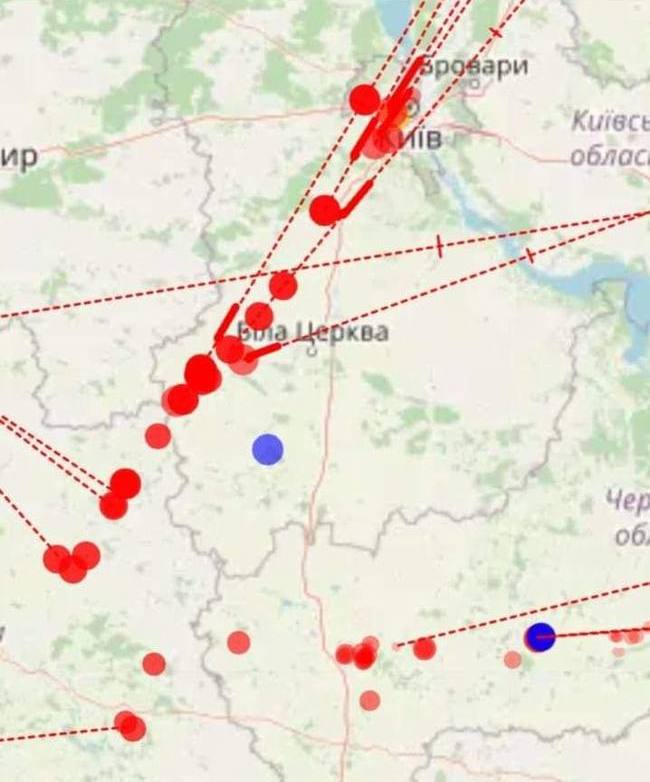 Це мапа системи ЄППО під час ракетної атаки Київа вчора вранці