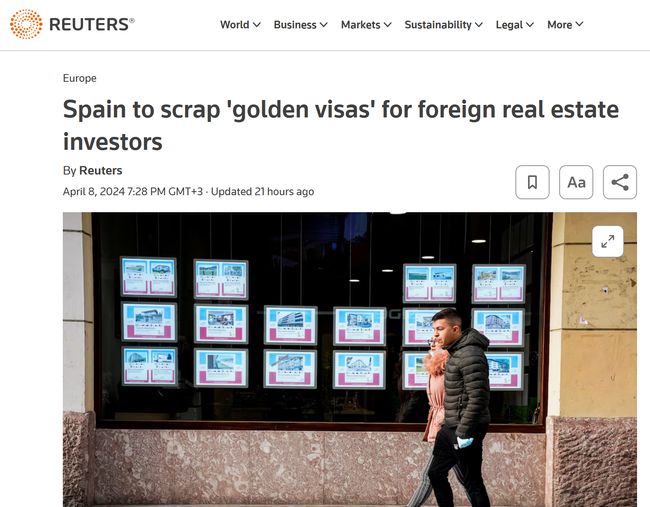 Іспанія скасує так звані золоті візи, які давали право іноземцям отримати дозвіл на проживання за інвестиції в нерухомість країни