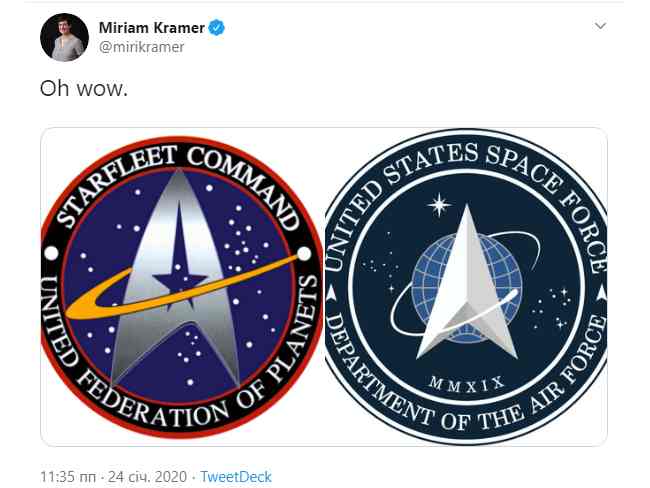 Дональд Трамп показал эмблему недавно созданных Космических сил США. Она сильно напоминает логотип звездного флота из Star Trek