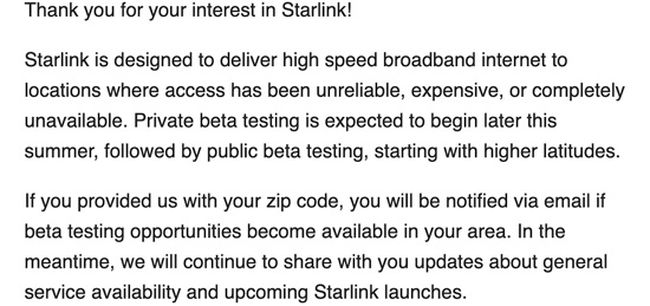 SpaceX начала приём заявок на подключение к спутниковому интернету Starlink