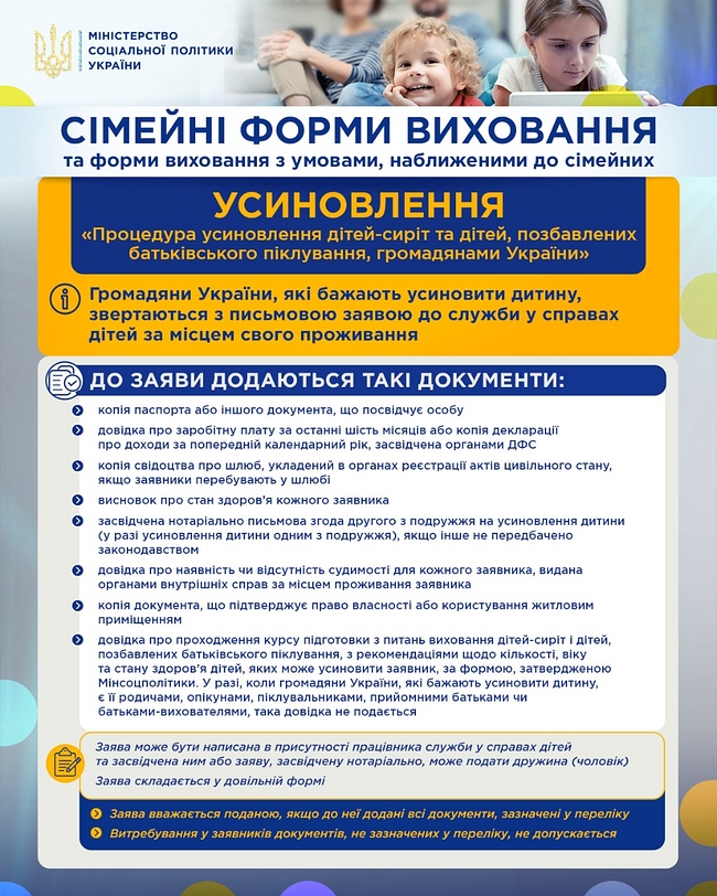 Процедура усиновлення дітей-сиріт та дітей, позбавлених батьківського піклування, громадянами України (ІНФОГРАФІКА)