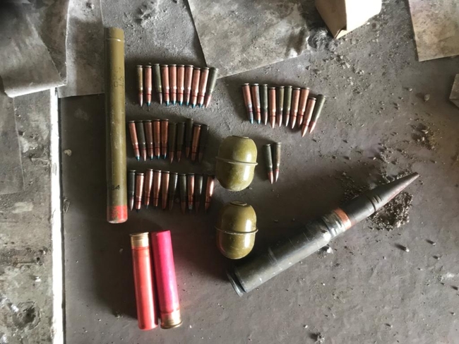 На Донеччині прикордонники виявили схованку з гранатами, набоями та сигнальною міною