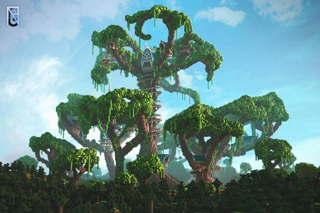 Игрок в Minecraft соорудил фэнтезийный эльфийский город на деревьях