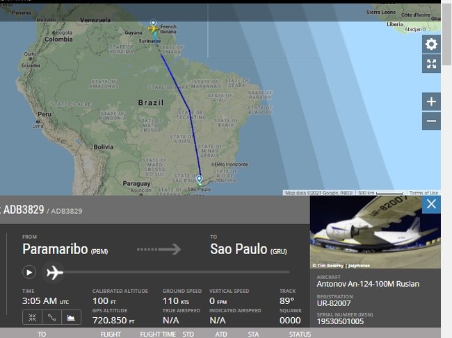 Самолет Ан-124 «Руслан» авиакомпании «Авиалинии Антонова» выкатился за пределы ВПП в бразильском Сан-Паулу