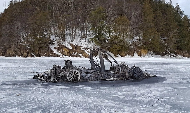 Разгадана тайна сгоревшей посреди замерзшего озера Tesla