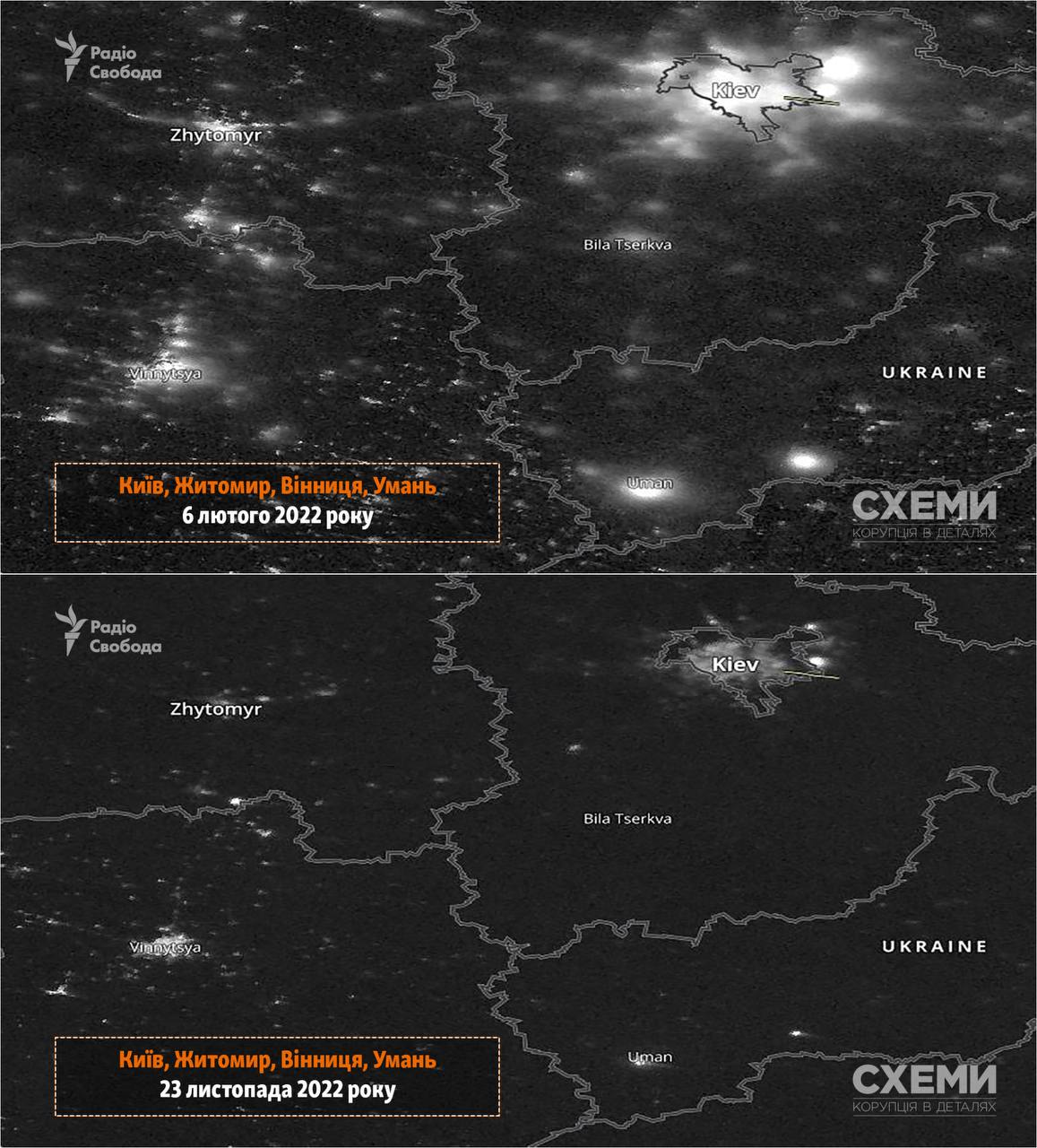 Схемы опубликовали снимки NASA Worldview, показывающие как выглядел вчерашний блекаут из космоса