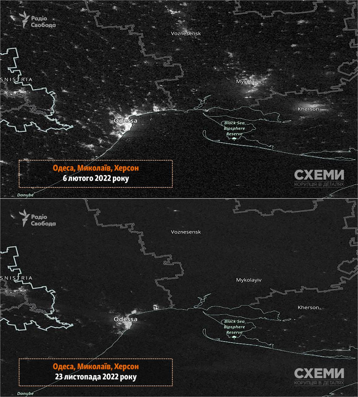 Схемы опубликовали снимки NASA Worldview, показывающие как выглядел вчерашний блекаут из космоса