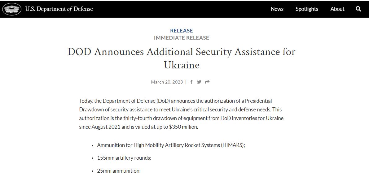 Протитанкова зброя, боєприпаси і ракети: США відправляють Україні чергову військову підтримку