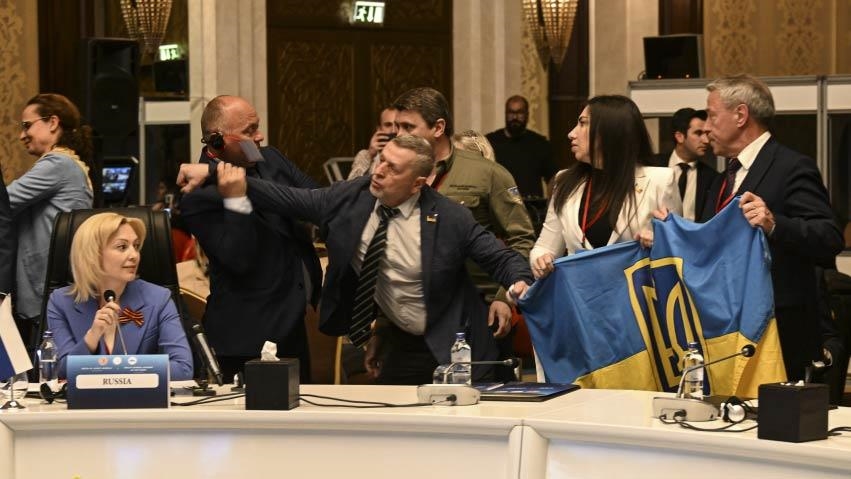 На саміті Парламентської асамблеї депутатка госдури рф показово виступала з колорадкой на піджаку