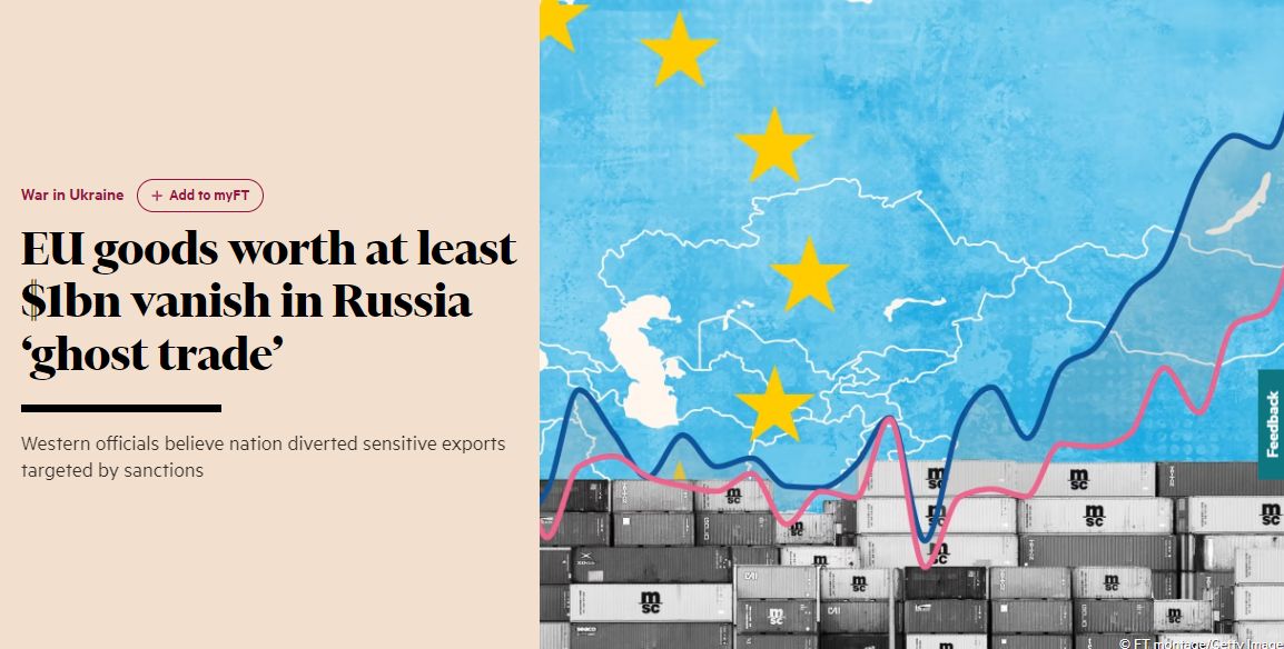 За год с начала войны в россии осело санкционной продукции Евросоюза на миллиард долларов