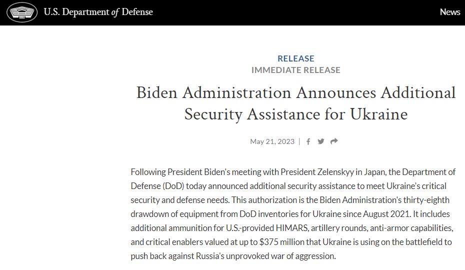 США оголосили про новий пакет допомоги для України на $375 млн: що до нього увійде