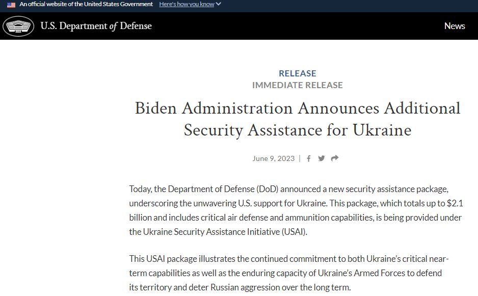 США оголосили про новий пакет допомоги Україні на $2,1 млрд