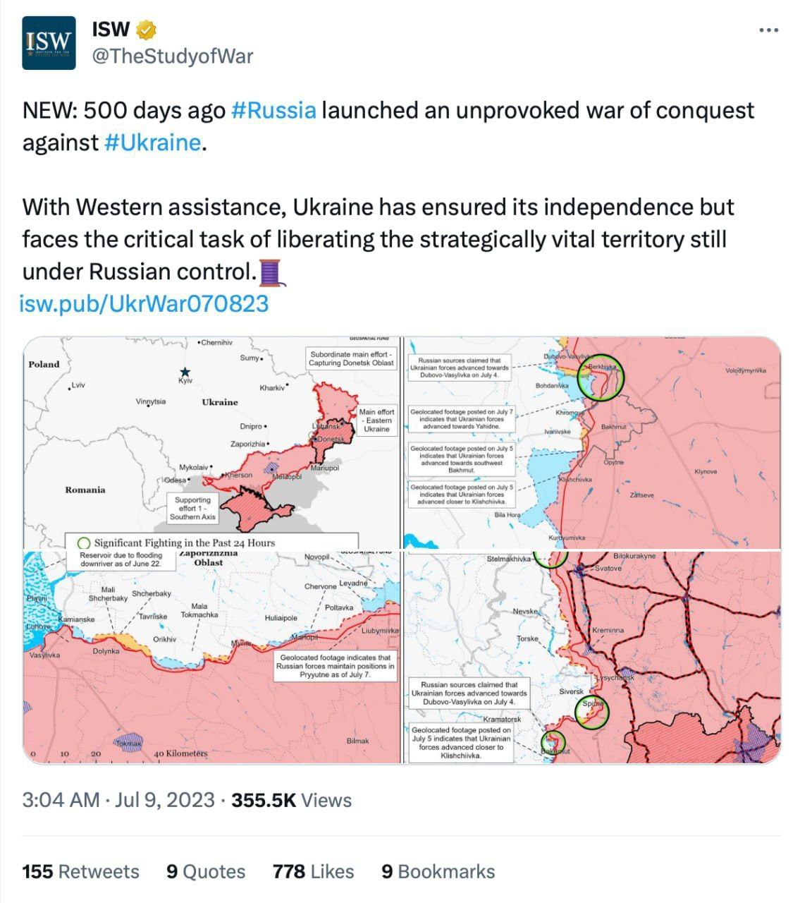 рф за 500 днів війни не досягла в Україні жодної запланованої мети, — ISW