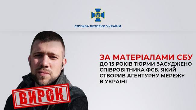 За матеріалами СБУ до 15 років тюрми засуджено співробітника фсб, який створив агентурну мережу в Україні