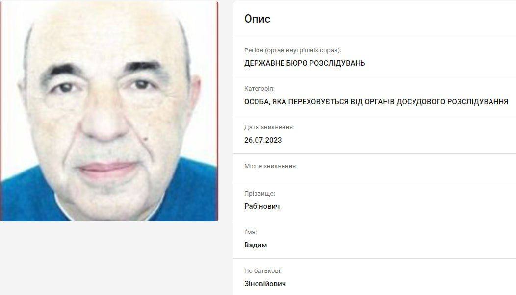 ДБР объявила в розыск Вадима Рабиновича, экс-нардепа ныне запрещенной ОПЗЖ