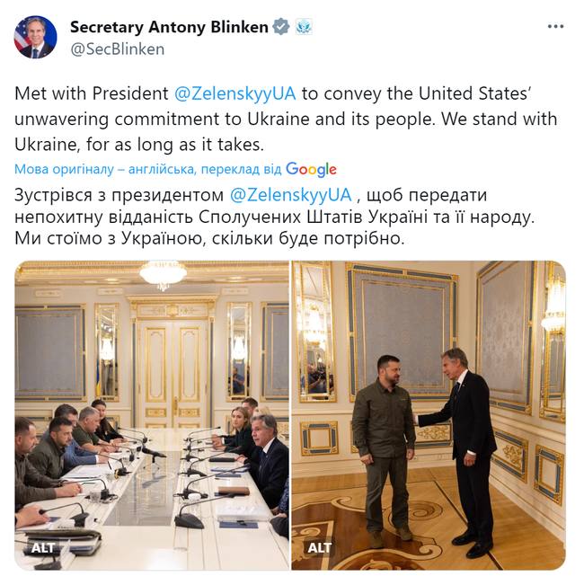 російські ЗМІ стверджують, що Блінкен приїжджав до Києва, щоб вмовити Зеленського на перемирʼя з росією