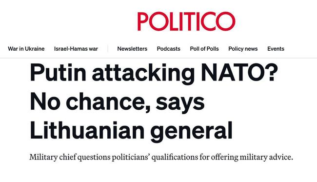 Командующий армии Литвы не видит угрозы нападения рф на страны НАТО в ближайшие два года, передает Politico
