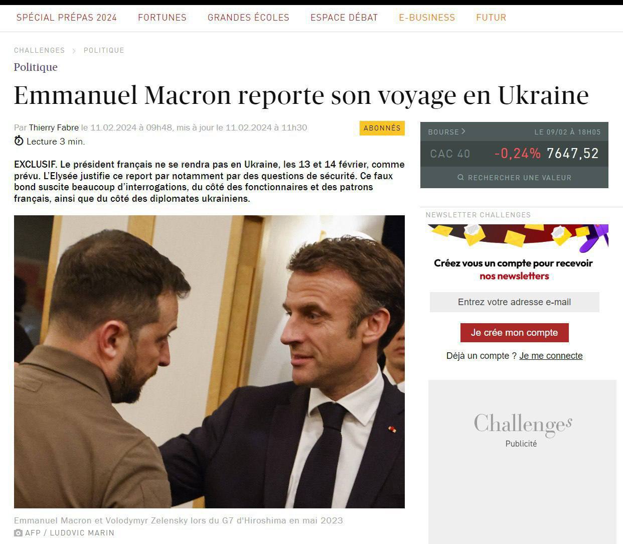 Президент Франції Макрон відклав візит до України з міркувань безпеки, - Challenges