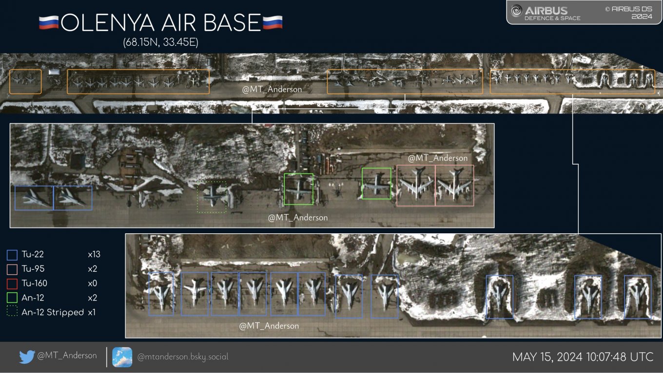 Супутник показав, що рашисти зібрали на базі Оленья третину боєздатних Ту-95МС і Ту-22М3