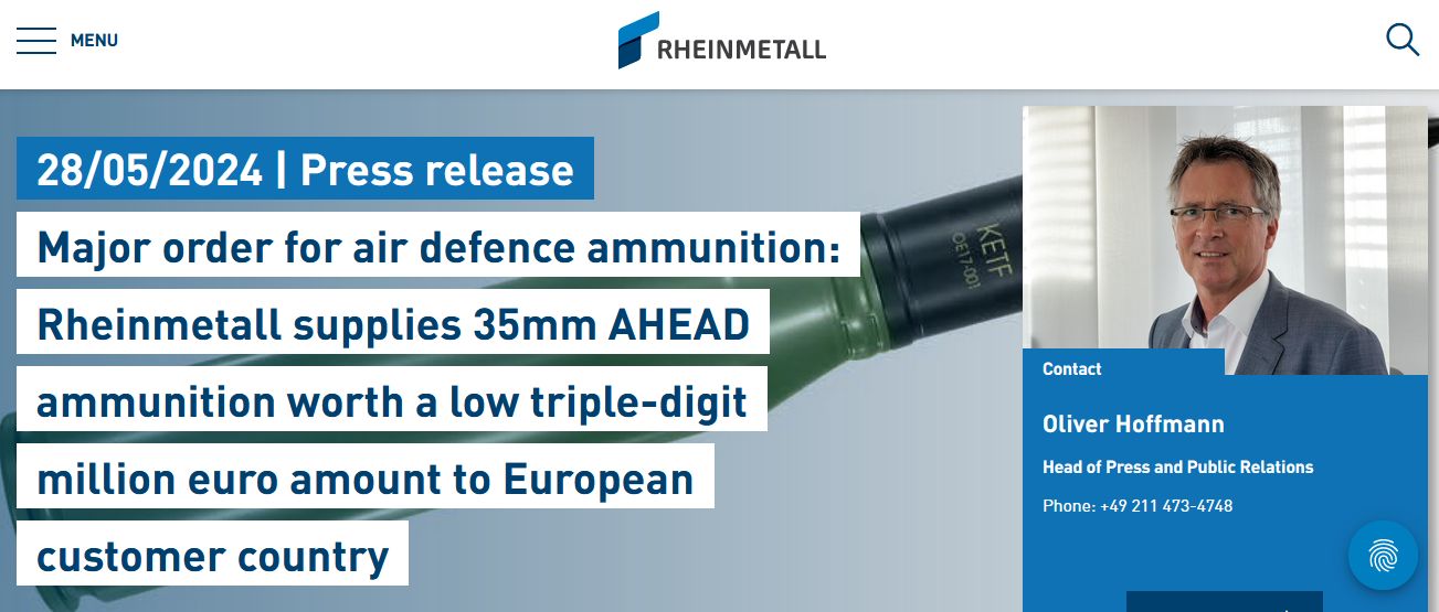 Rheinmetall виготовить сотні тисяч 35-мм боєприпасів для системи ППО Skynex. Частину з яких поствить в Україну.