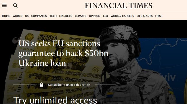 The Financial Times: США требуют от Евросоюза гарантий санкций для поддержки кредита Украине