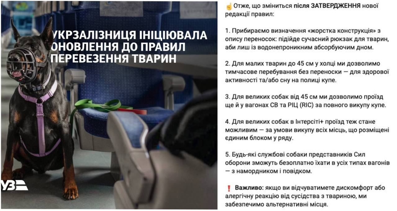 В Україні змінять правила перевезення тварин у поїздах, — Укрзалізниця