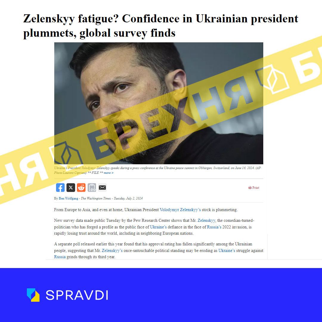 «Соціологія свідчить, що світ дедалі менше довіряє Зеленському». Це – маніпуляція