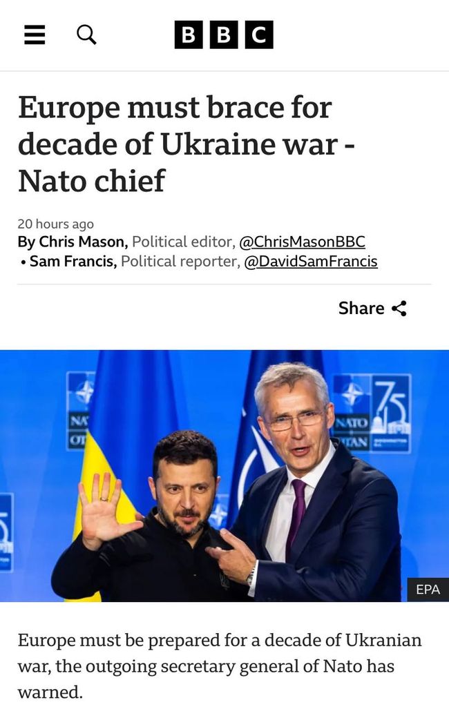 Європа має готуватися до того, що війна України з росією триватиме 10 років, - генсек НАТО Столтенберг