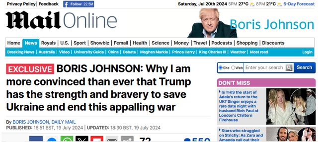 Борис Джонсон поотжигал в авторской колонке в Daily Mail