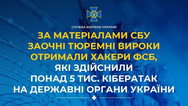 За матеріалами СБУ заочні тюремні вироки отримали хакери фсб, які здійснили понад 5 тис. кібератак на державні органи України