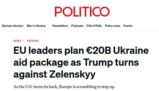 Лидеры ЕС планируют пакет помощи Украине в размере 20 млрд евро, поскольку Трамп настроен против Зеленского - Рolitico