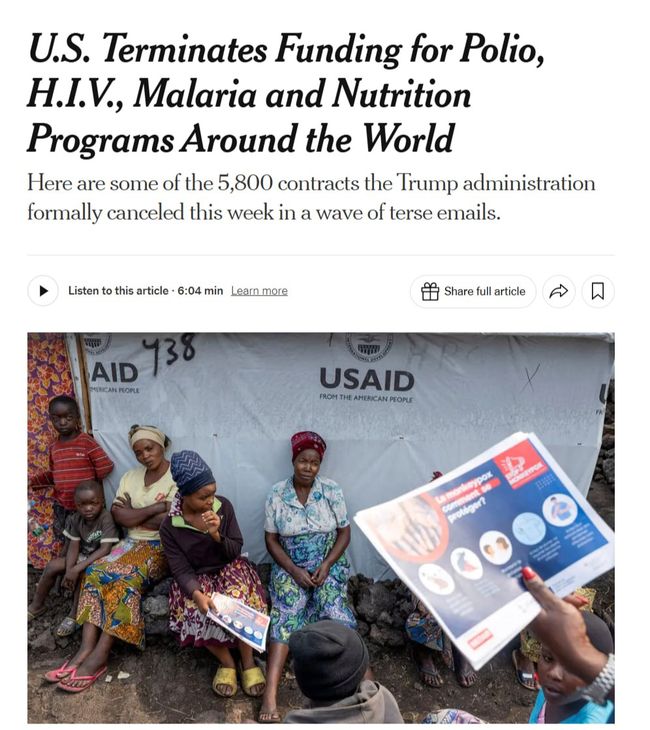 Адміністрація Трампа припиняє фінансування програм боротьби з поліомієлітом, ВІЛ, малярією та харчуванням у всьому світі — The New York Times
