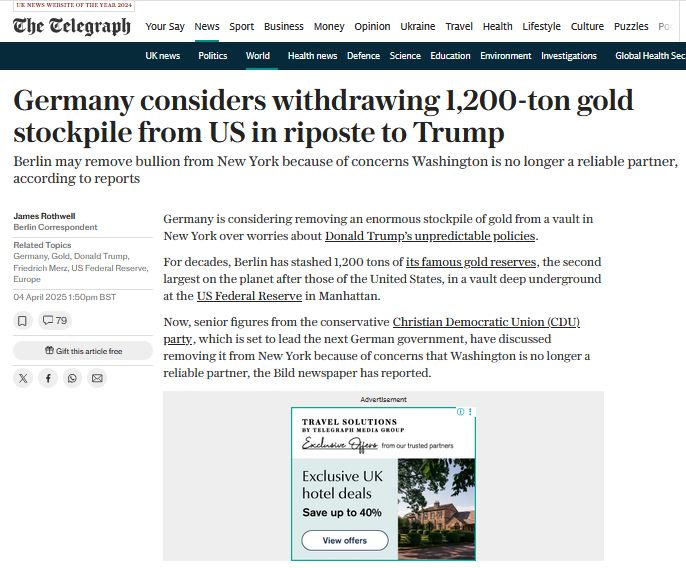 У Німеччині обговорюють можливість забрати свій запас золота зі сховищ у США