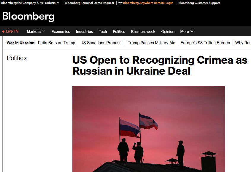 ❗️США готовы признать Крым российским в рамках мирного урегулирования, - Bloomberg.