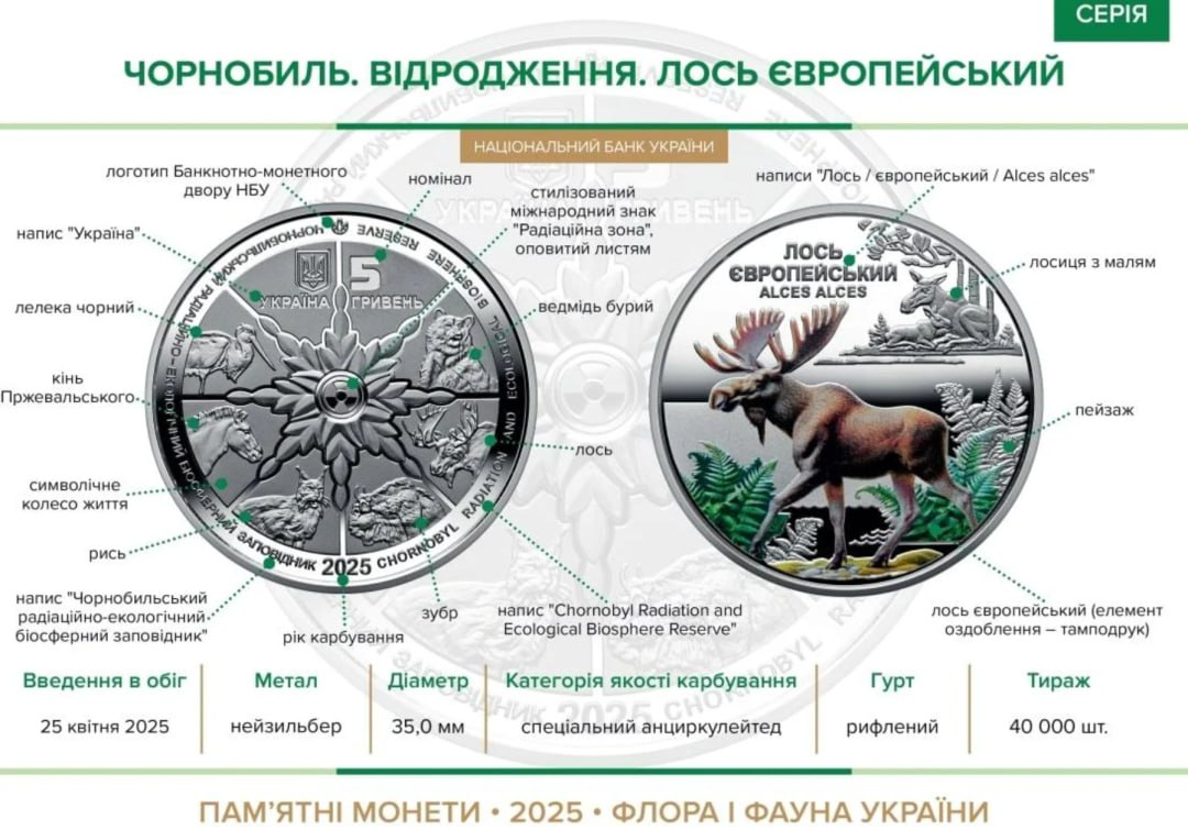 НБУ випустив пам’ятну монету Чорнобиль. Відродження. Лось європейський