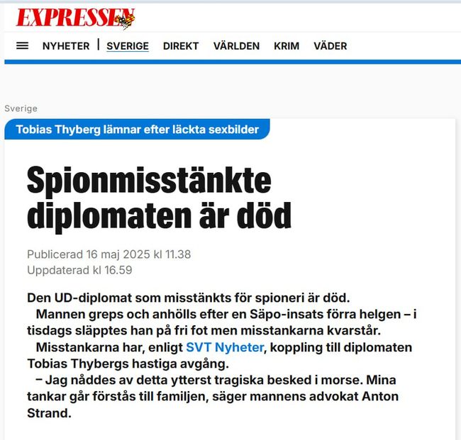 В столице Швеции Стокгольме нашли мертвым дипломата, подозреваемого в шпионаже