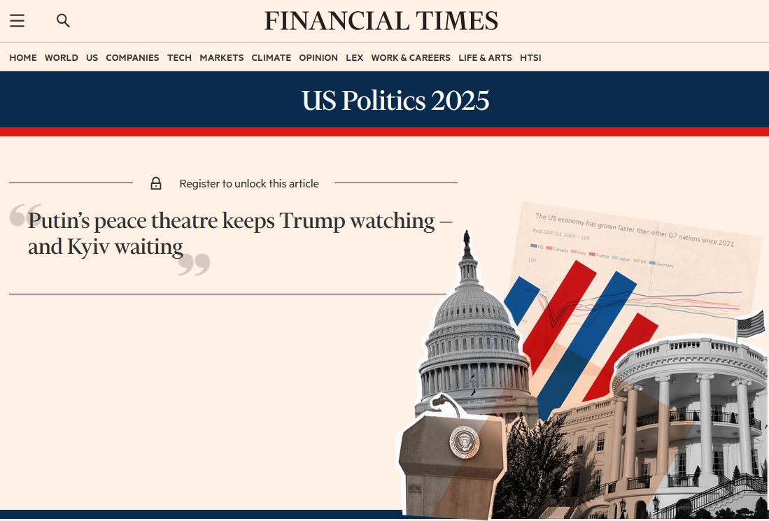 Росія та Україна ведуть дипломатичну боротьбу, намагаючись переконати Трампа, що саме інша сторона є справжньою перешкодою для миру, — The Financial Times Росія та Україна ведуть дипломатичну боротьбу, намагаючись переконати Трампа, що саме інша сторона є справжньою перешкодою для миру, — The Financial Times