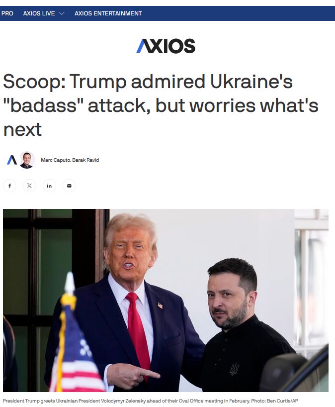 Трамп вважає, що несподівана атака дронами України минулого тижня була «сильною» та «крутою