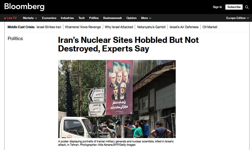 Ізраїльські авіаудари не призвели до повного знищення ядерної програми Ірану