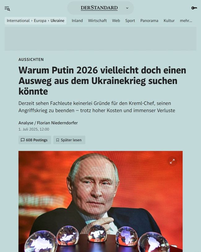 путін може розглядати вихід з війни в Україні у 2026 році, — Der Standard путін може розглядати вихід з війни в Україні у 2026 році, — Der Standard