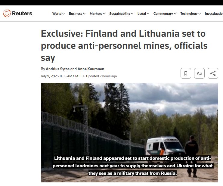 Литва та Фінляндія, ймовірно, запустять власне виробництво протипіхотних мін уже наступного року для забезпечення себе та України Литва та Фінляндія, ймовірно, запустять власне виробництво протипіхотних мін уже наступного року для забезпечення себе та України