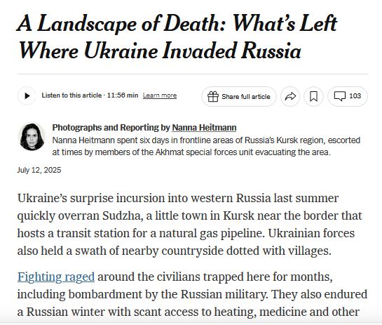 руснява брехня: «Пейзаж смерті: що залишилося там, де Україна вторглася в Росію»