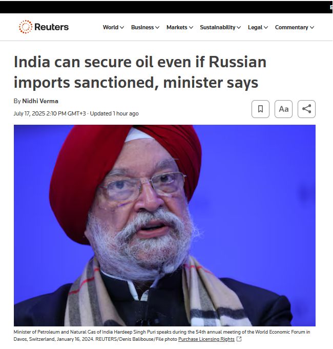 Индия без проблем заменит российскую нефть поставками из других стран, если США введут санкции