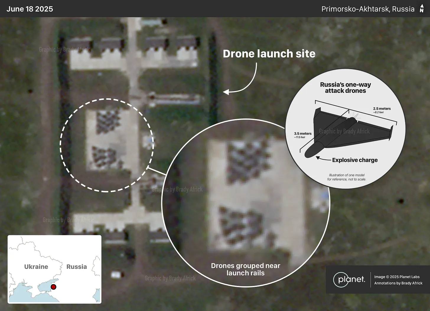 Появились детальные снимки расположение пусковых точек «шахедов» на примере Приморско-Ахтарска