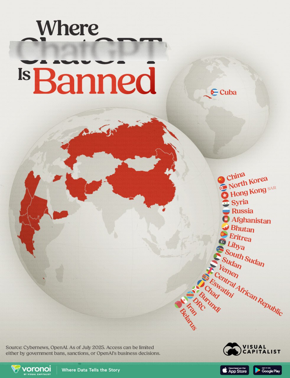 Де ChatGPT заборонений станом на 2025