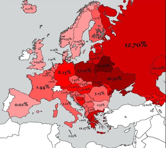 Страны, потерявшие больше всего людей во второй мировой войне (МАПА)