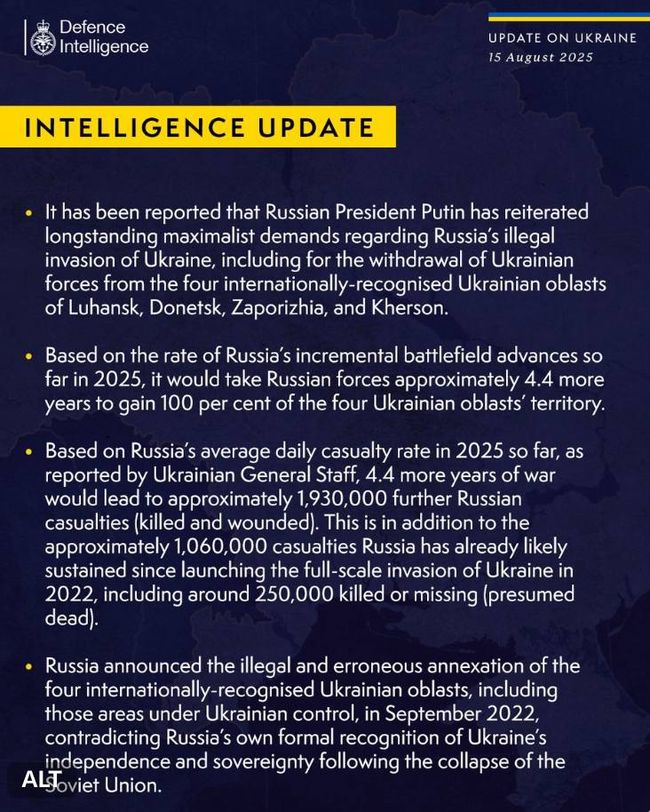 Британська розвідка прогнозує, що для захоплення всієї території чотирьох областей України військам путіна знадобиться 4,4 роки і ще майже 2 мільйони втрат живої сили