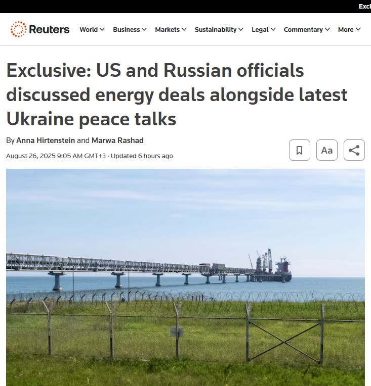 Reuters: США и рф обсуждали ряд энергетических сделок в кулуарах переговорного процесса в августе